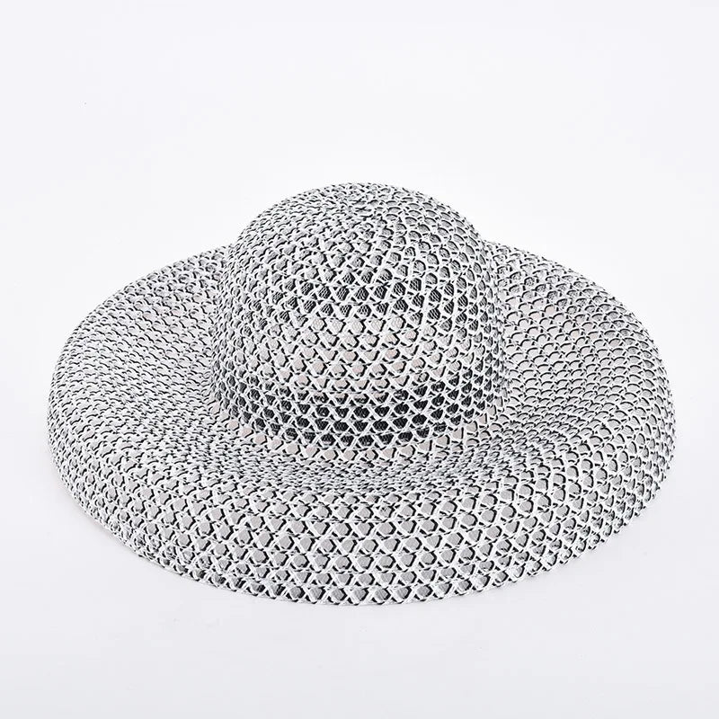 Woolen Rhinestone Solid Color Basin Hat Leisure Outdoor Beach Sun Hat