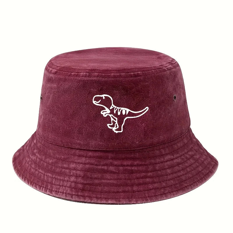 Fisherman's Hat Retro Washed Hat Flat Top Sunshade Hat Dinosaur Print