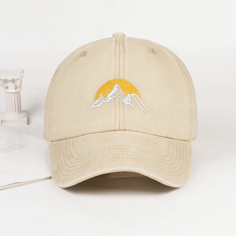 Vintage Mountain Sunrise Embroidered Washed Baseball Cap