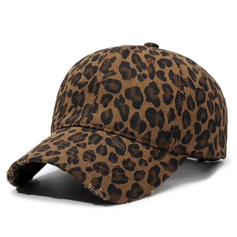 The Full-Pattern Leopard-Print Distressed Soft-Brimmed Baseball Cap