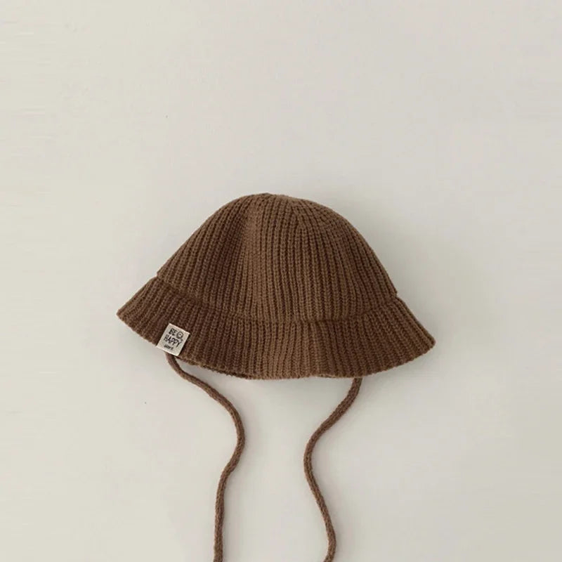Solid Color Kids Knit Bucket Hat Autumn Winter Warm Cotton Fisherman Cap