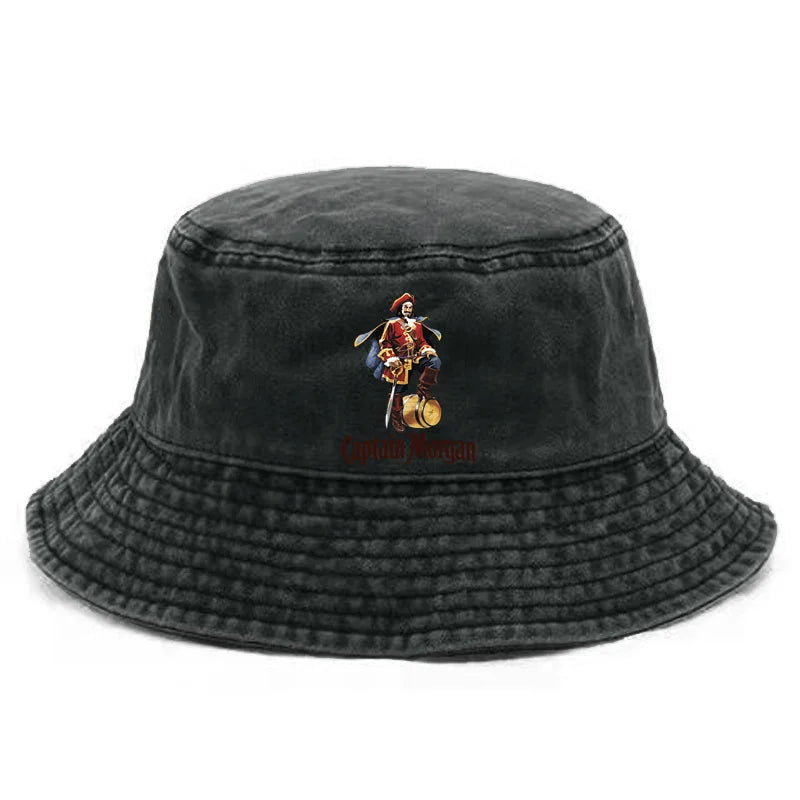 Captain Morgan Bob Bucket Hat Distressed Hats Cap Men Retro Outdoor Summer