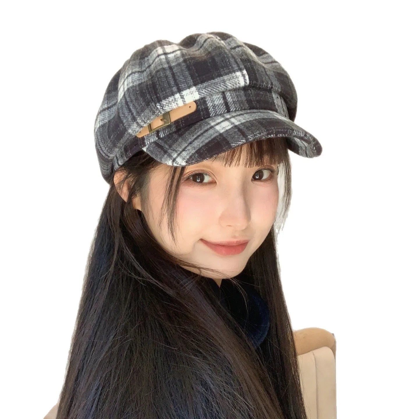 Autumn Octagonal Hats Women Retro Checked Octagonist Painter Hat