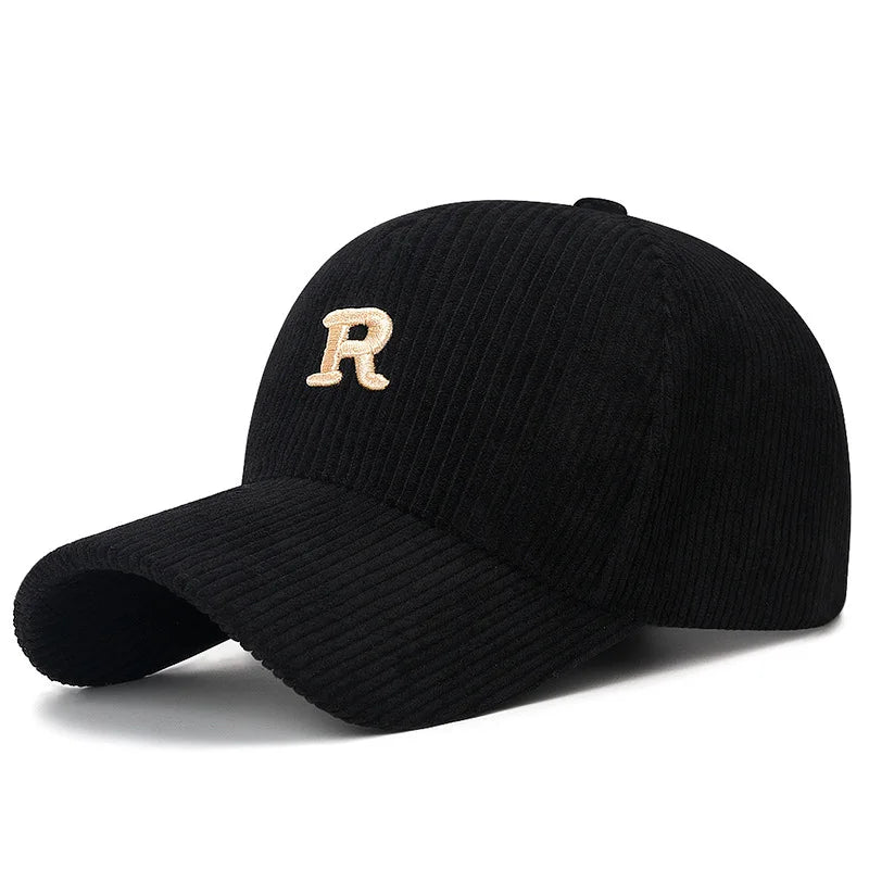 Autumn and Winter New Korean Version Simple Three Dimensional Letter R Solid Color Striped Baseball Cap