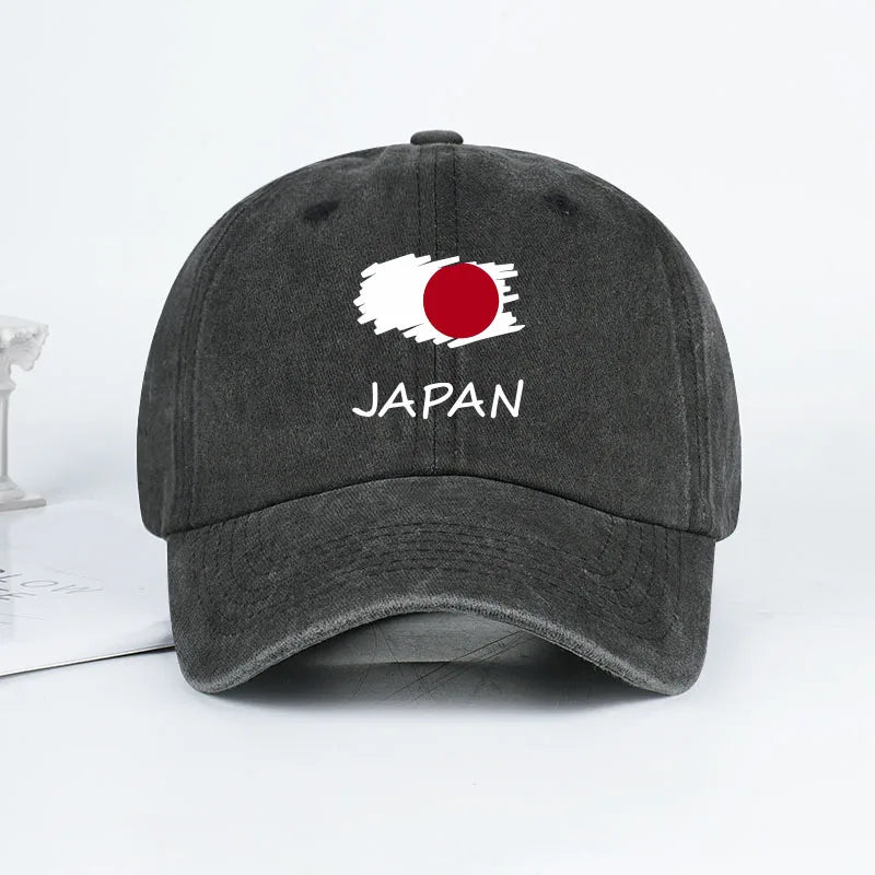 Flag Print Washed Baseball Cap Comfortable & Breathable Retro Patriotic Style Daily Commute Gift for Japan Enthusiasts
