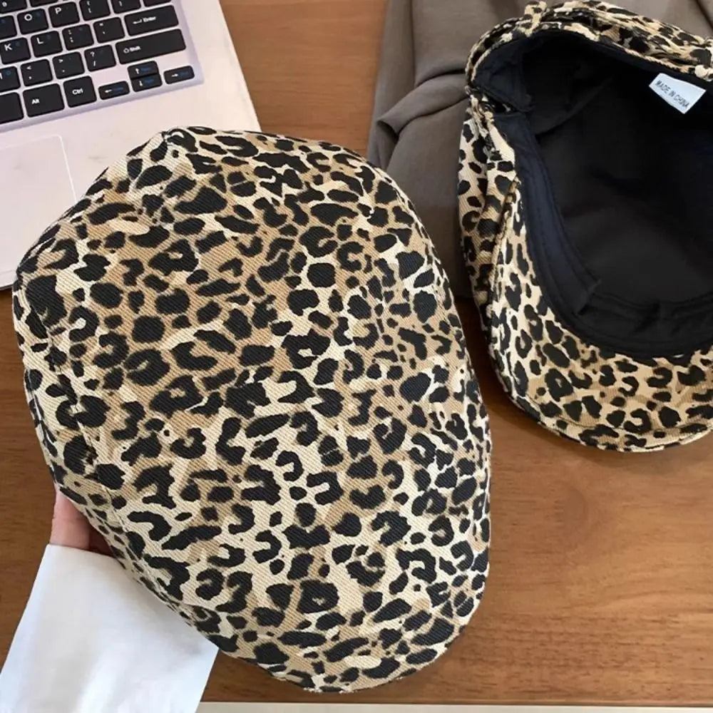 Fashion Retro Leopard Print Cap Baker Peaked Comfortable British Peaked Cap