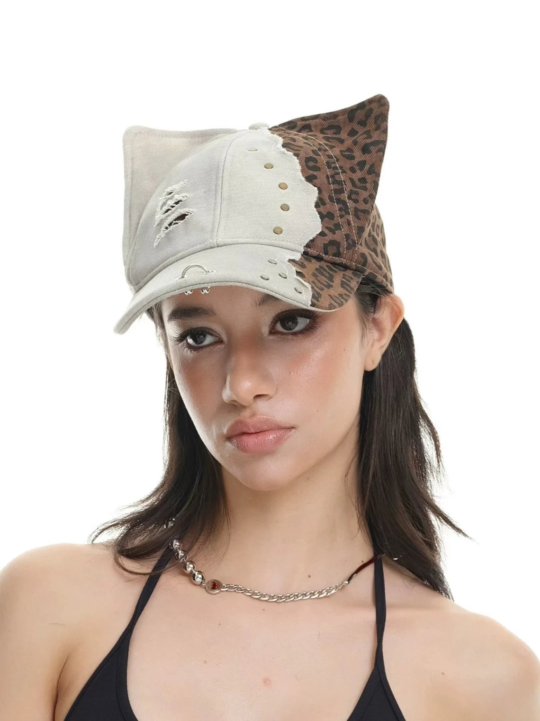 Hot Girl Leopard Print Jeans Rabbit Ears Cowboy Baseball Hat