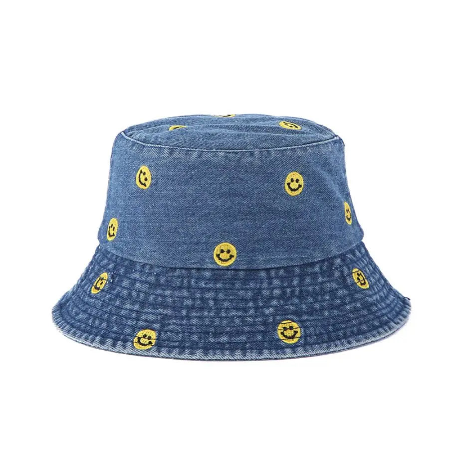 Spring Summer Strawberry Embroidery Denim Bucket Hat