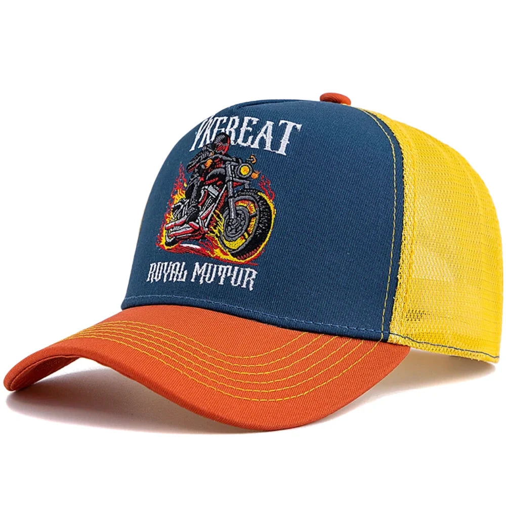 Motorcycle Embroidered Flame Biker Patch Baseball Cap For Man Woman