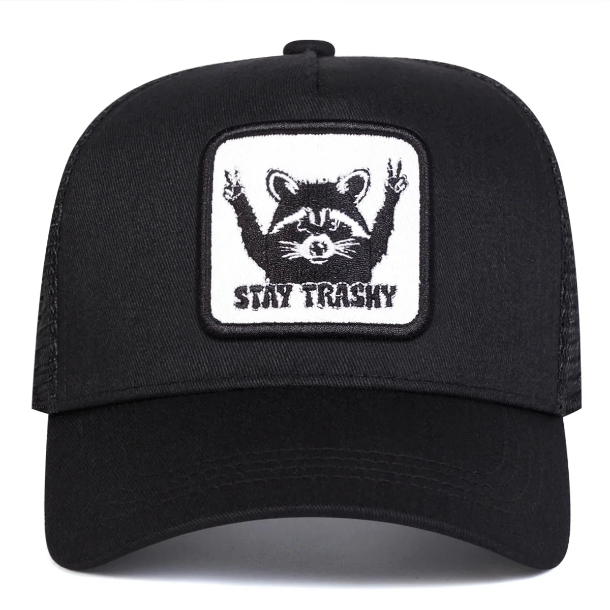 Unisex Stay Trashy Raccoon Embroidery Baseball Net Caps Spring Summer