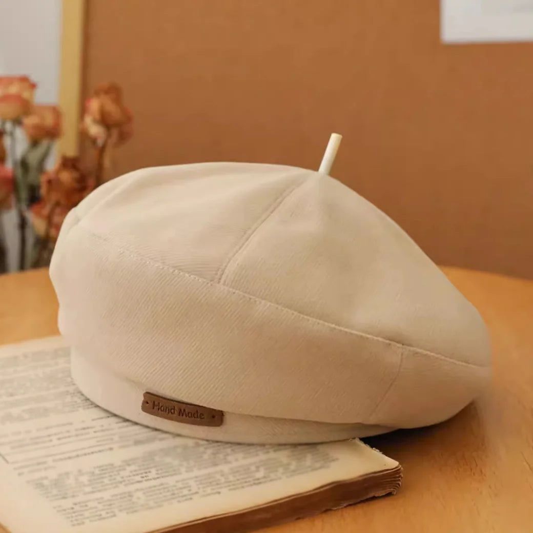Retro Handmade Beret Spring Autumn Women Black Beige Woolen Beret