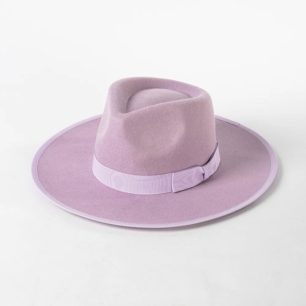 New British 100% Wool Fedoras Hat Women Retro Jazz Top Bow Felt Hat Men