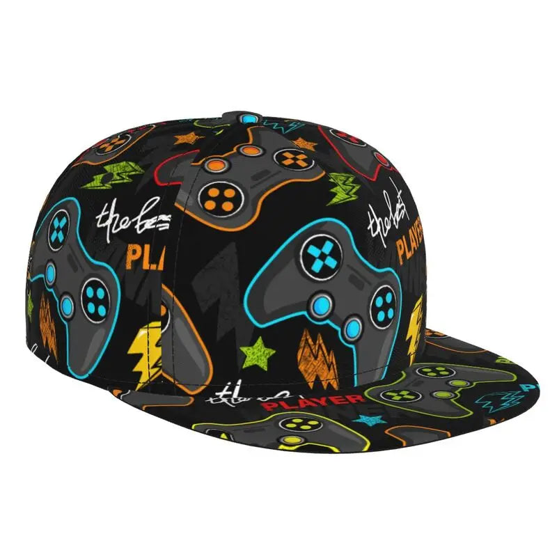 Video Game Controller Snapback Hat Unisex Flat Bill Hat Novelty Adjustable Hip Hop Flat Brim Sun Cap