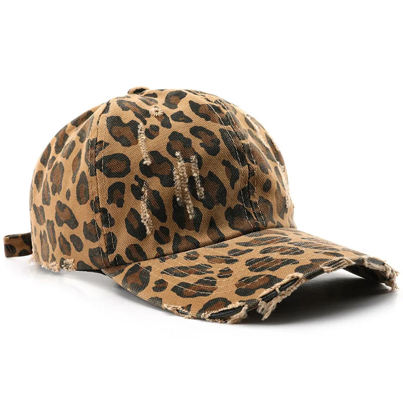 Vintage Distressed Leopard Print Baseball Cap