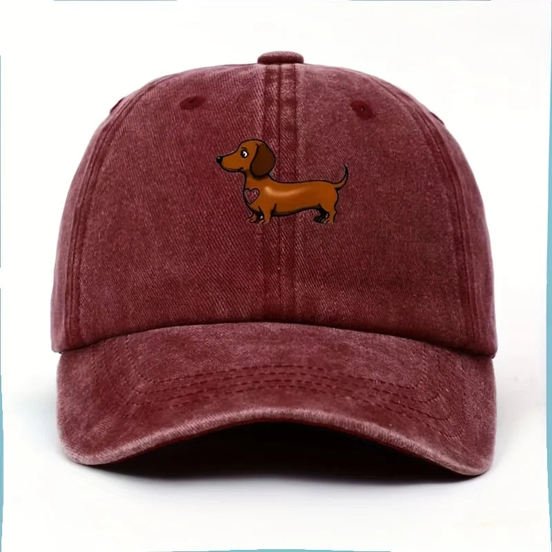 Cute Sausage Dog Pattern Printed Baseball Hat with Snap Button Lightweight Valentine's Day Gift