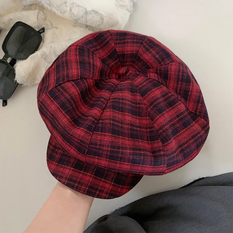 Women's Four Seasons Retro Beret Checkered Octagonal Hat