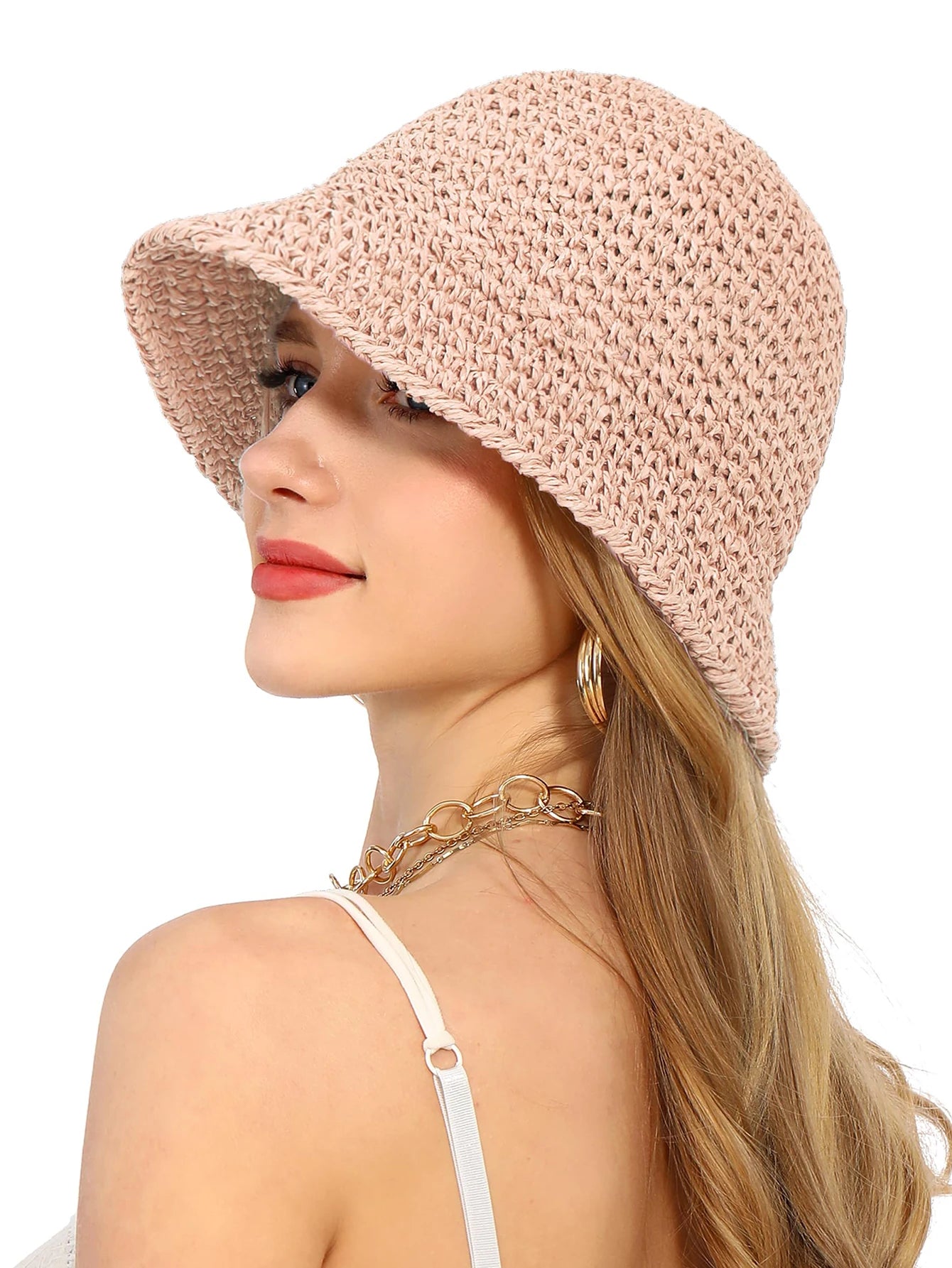 Summer UV-Protect Crochet Straw Bucket Hat
