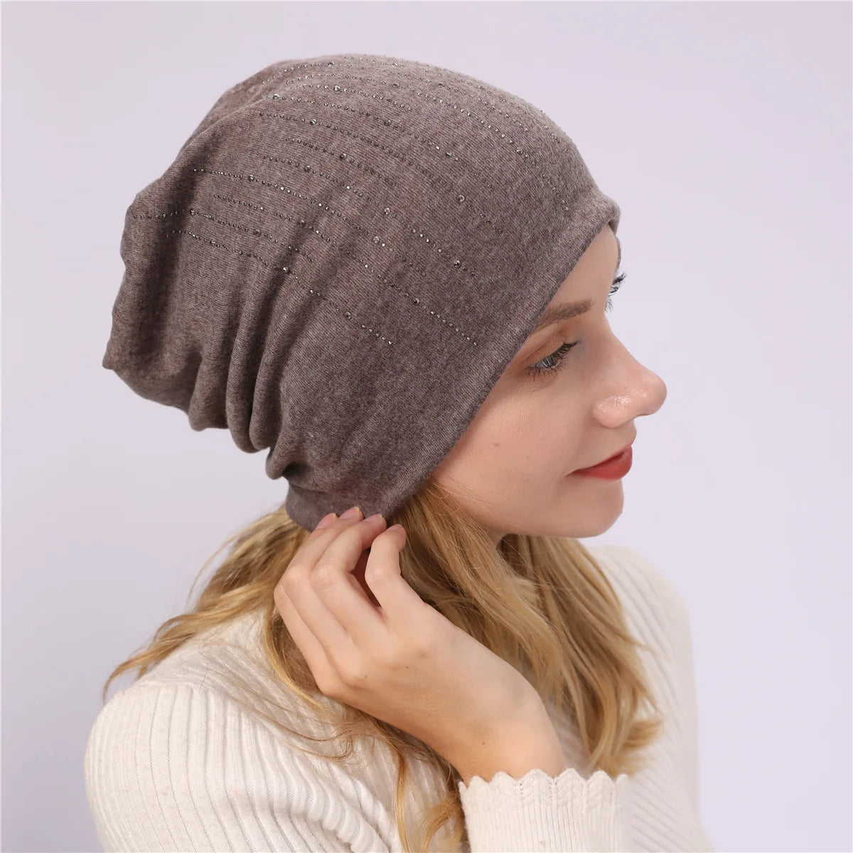 Women's New Double-Layer Cotton Bead Pullover Hat