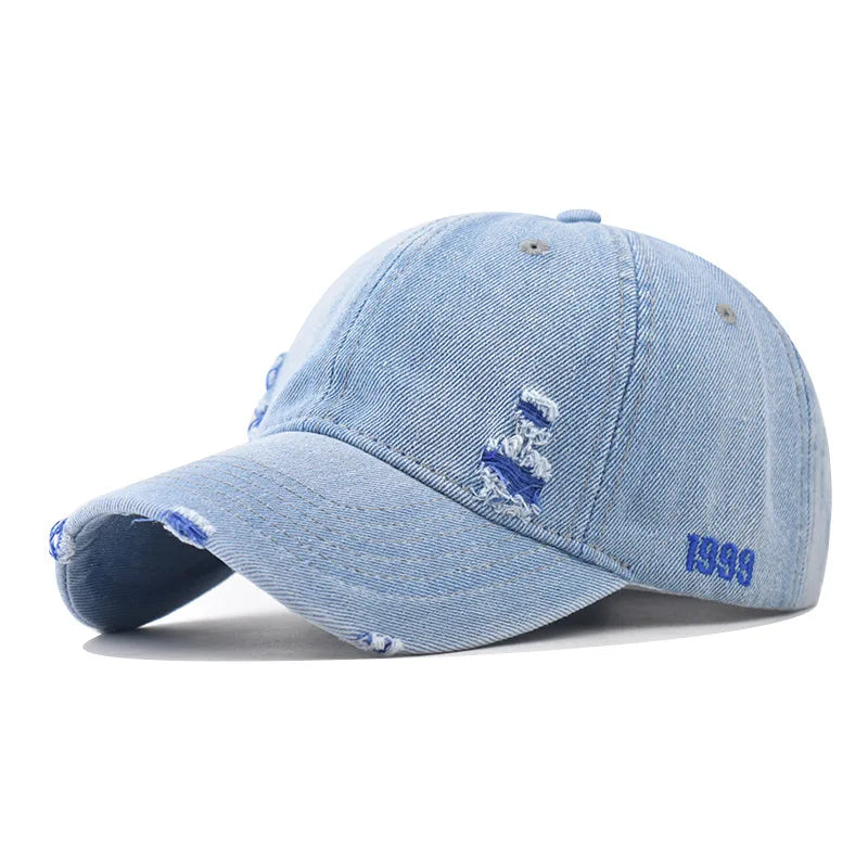 Women's Rainbow Denim Distressed Baseball Cap