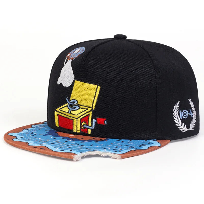Cartoon Big Eyes Cookie Bite Blue Snapback Hat Adults Outdoor Travel