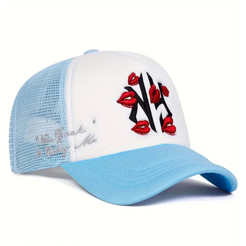 Fashionable Simple Hip Hop Hat NY Lipprint Embroidered Mesh Hat Baseball Hat