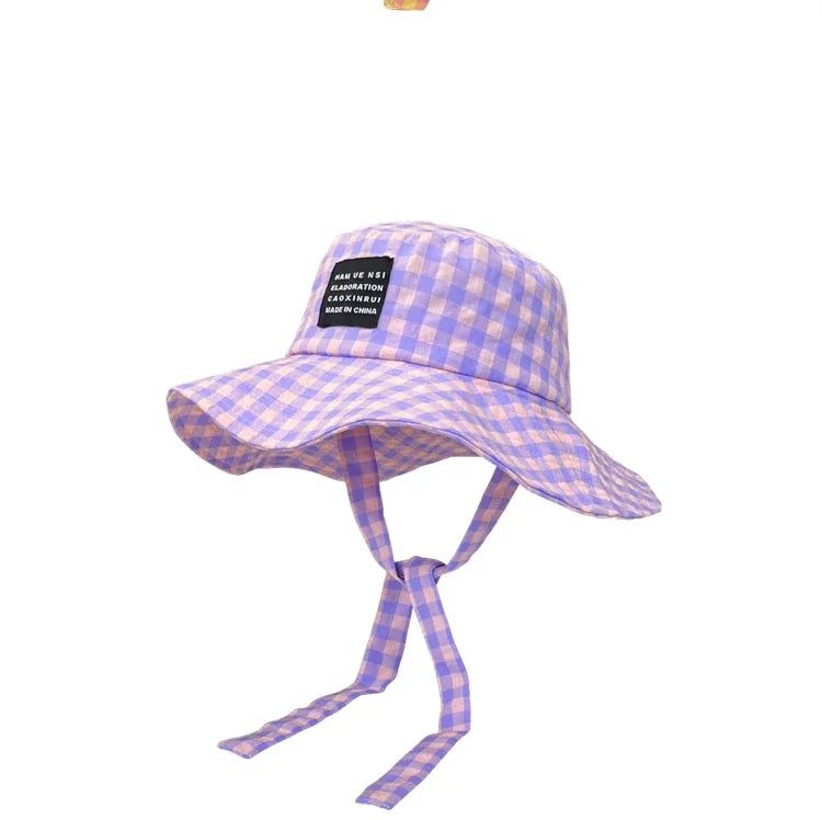 Ins Blogger Retro Plaid Tie Strap Bucket Hat Women
