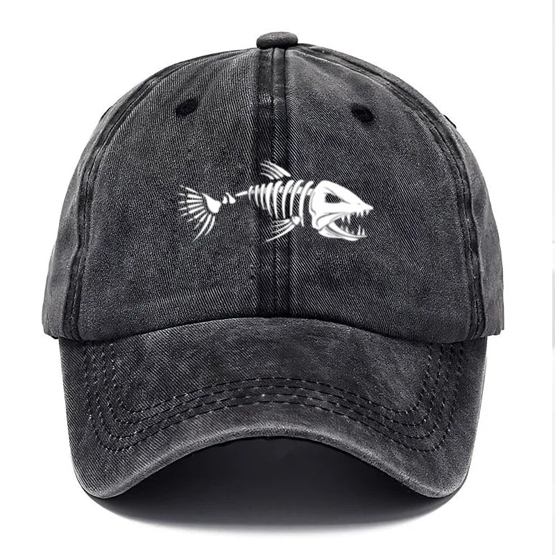 Customize Fish Bone Print Vintage Washed Cotton Baseball Cap