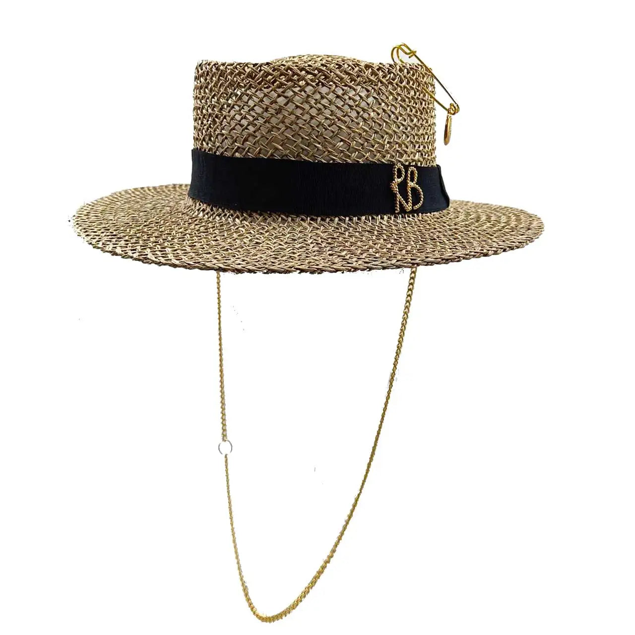 Chain Summer Straw Hat Pork Pie Hat