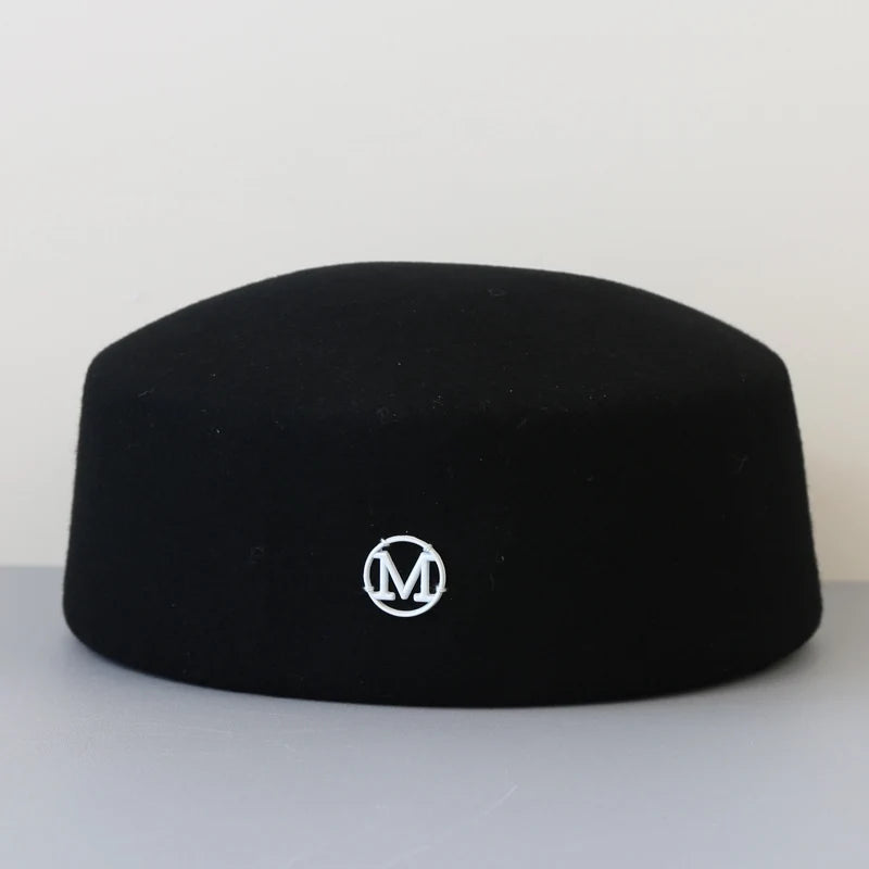 Vintage Hard Top Flat Fedoras Hats Women 100% Wool Felt Berets Hat