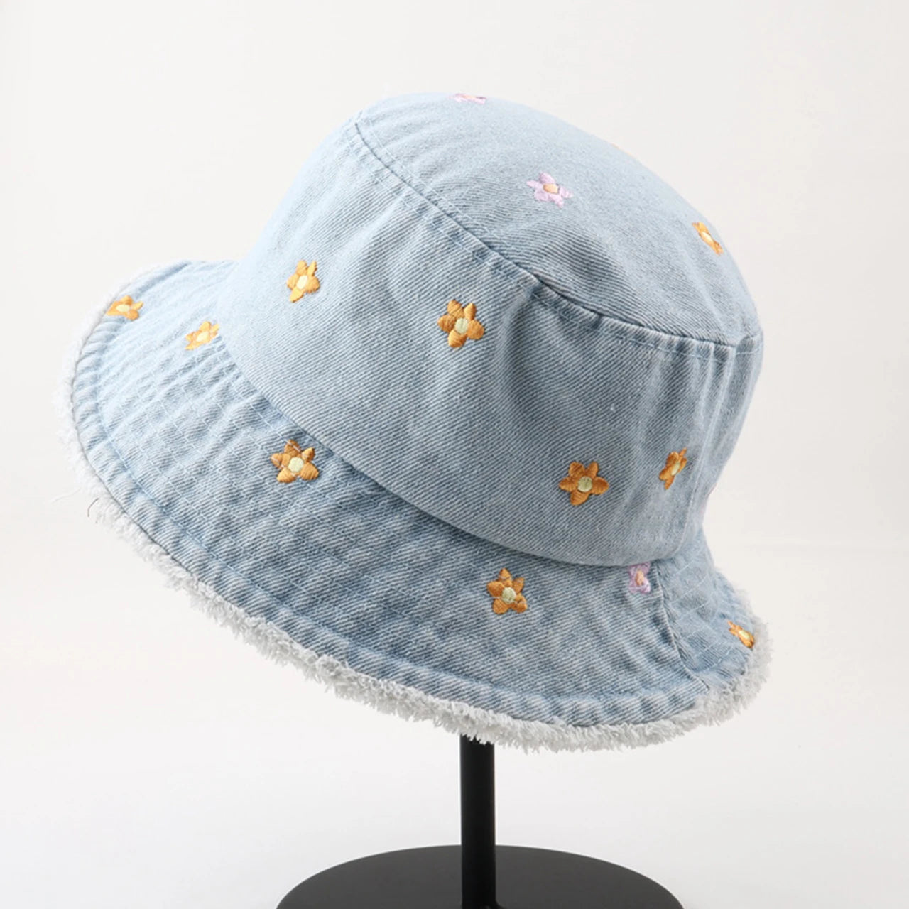 Sweet Floral Embroidered Denim Bucket Hat