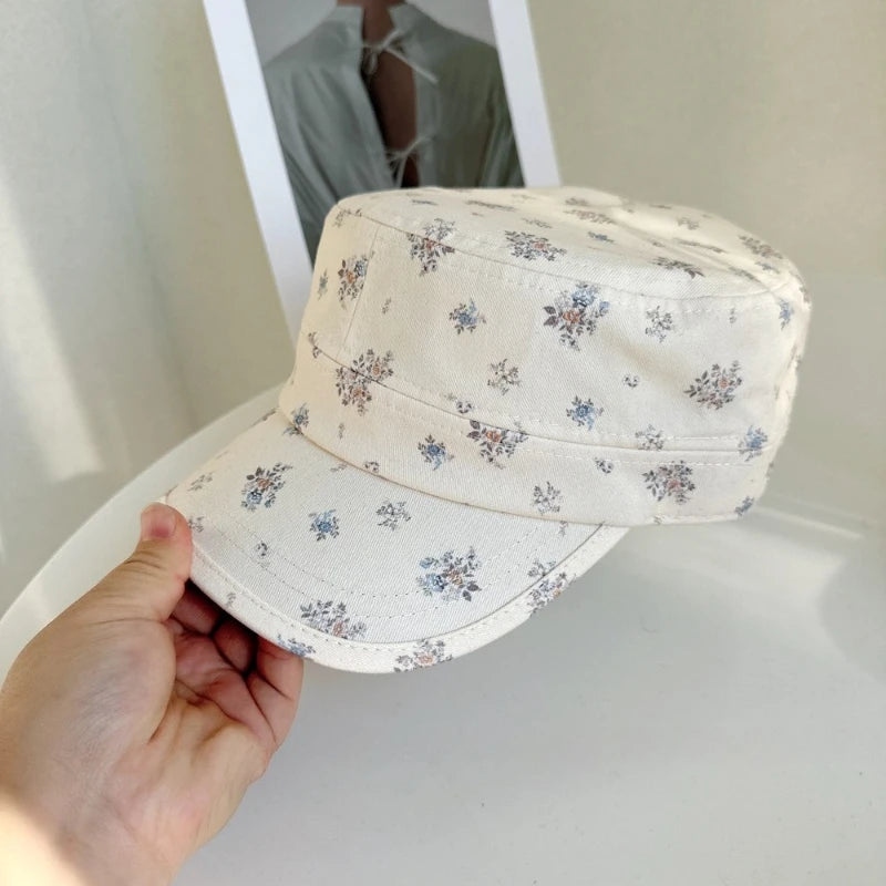 Korean Sweet Floral Flat-Top Baseball Caps For Women Spring Summer