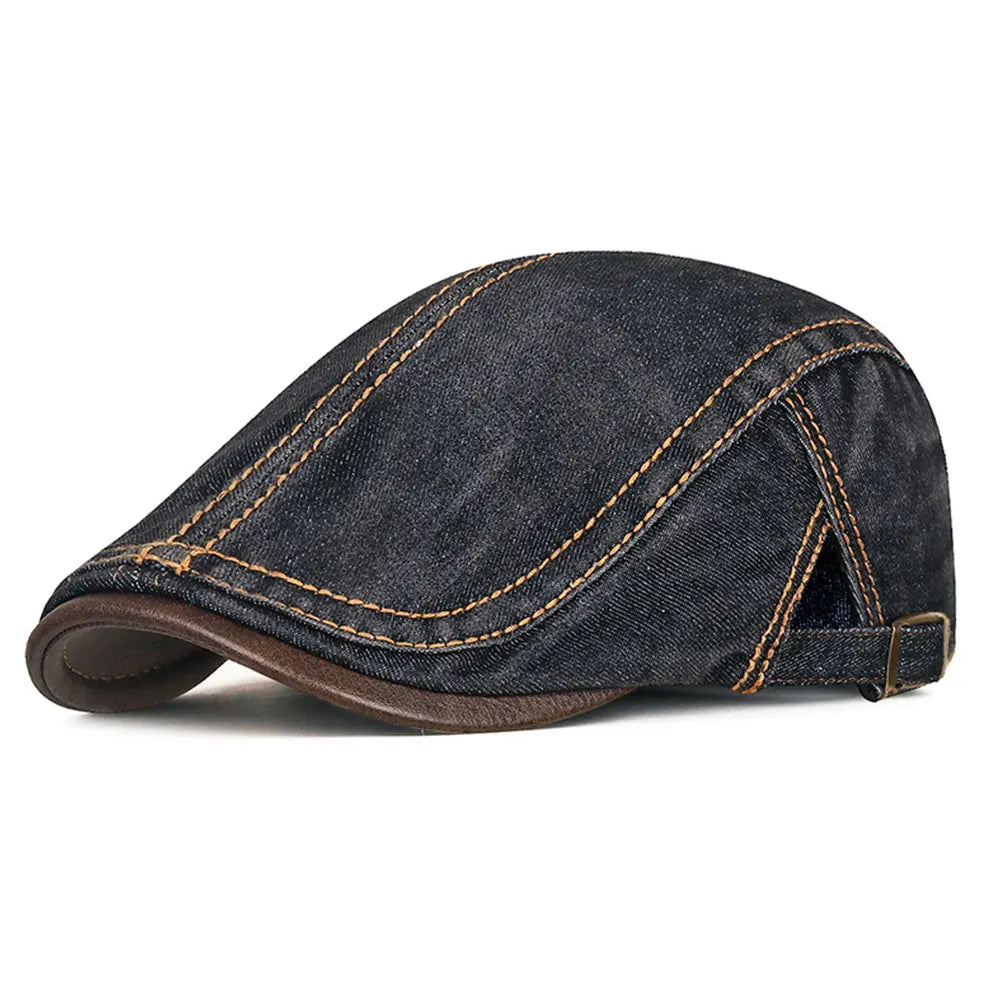 Vintage Washed Denim Gatsby Cap Ivy Flat Forwards Hat
