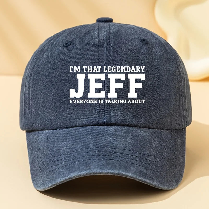 Jeff Letter Printed Washed Baseball Cap with for Outdoor Vacation, Camping