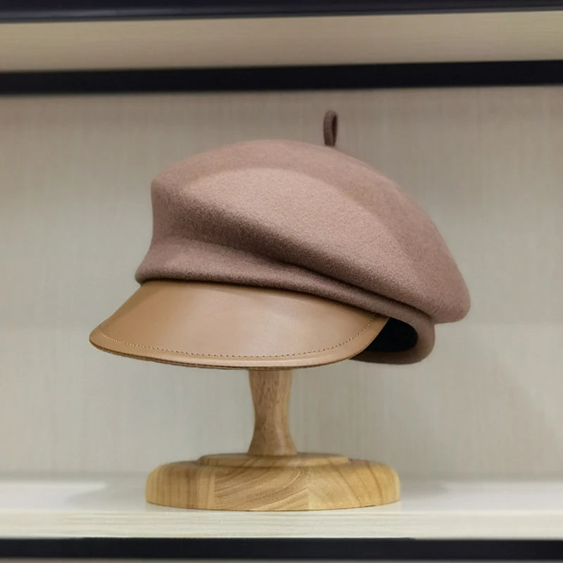 2026 New Style Fashion Leisure Wool Cloth Leather Eaves Cap