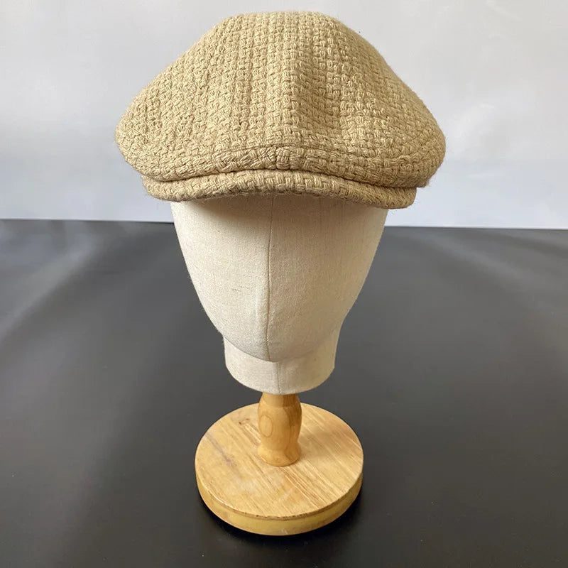 New Camel Men Berets British Western Style Wool Advanced Flat Ivy Cap