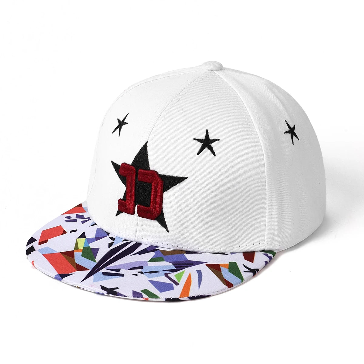 Five-Pointed Star Spliced Color Geometric Brimmed Hard-Top Hip-Hop Hat