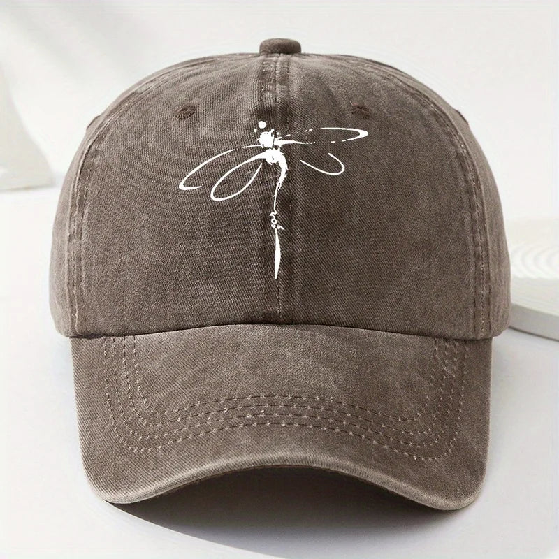 Dragonfly Print Retro Soft Brimmed Curved Baseball Cap for Both Men and Women
