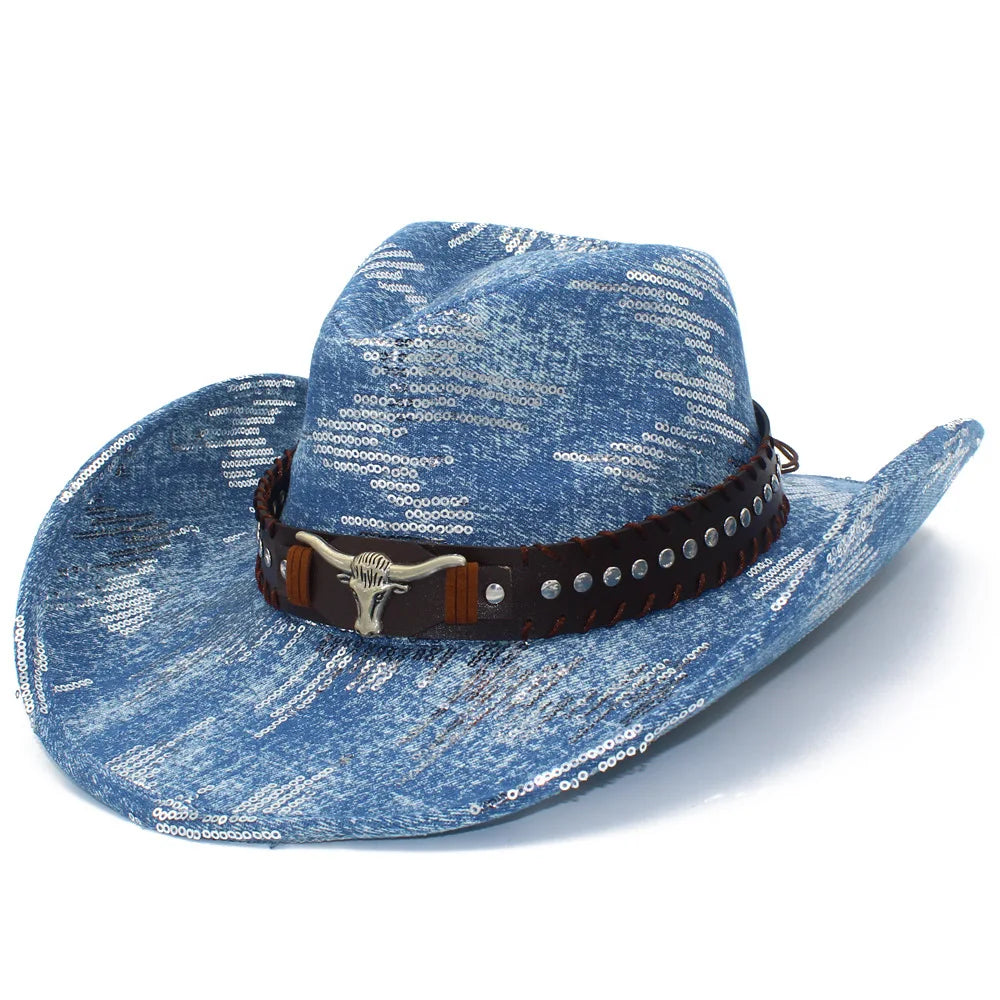 Western Cowboy Hats Washed Denim Unisex