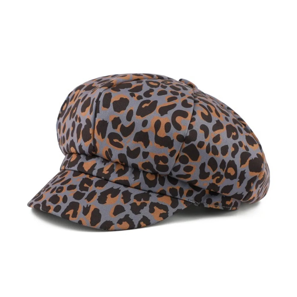 Retro Spot Leopard Print Octagonal Hat Polyester Y2K Women Beret
