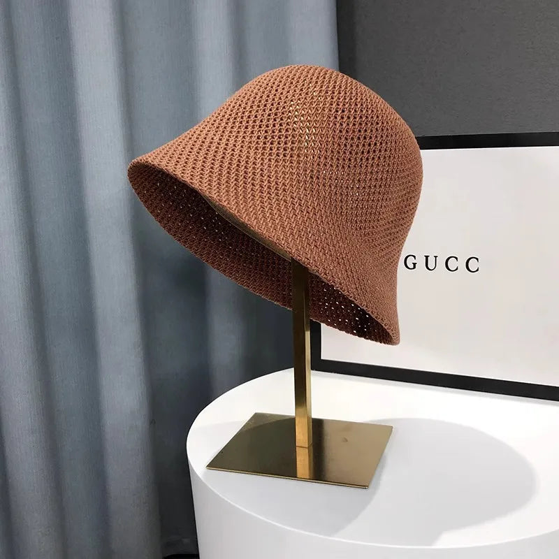 New Summer Beach Solid Wide Brim Bucket Hat For Women
