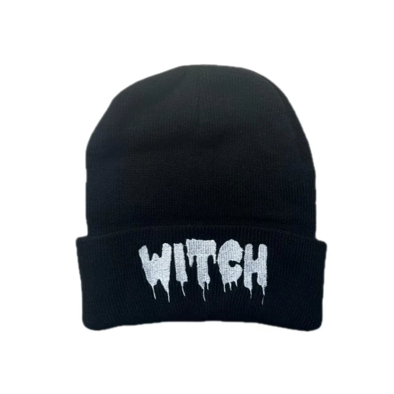 Halloween Witch Embroidered Beanie, Unisex Knit Winter Hat