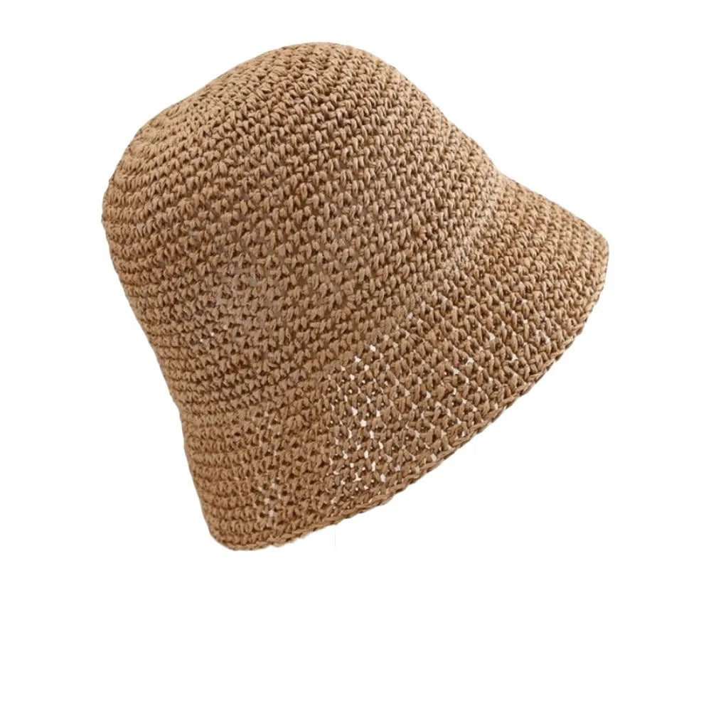 Breathable Straw Fisherman Hat Foldable Solid Color Bucket Hat Summer