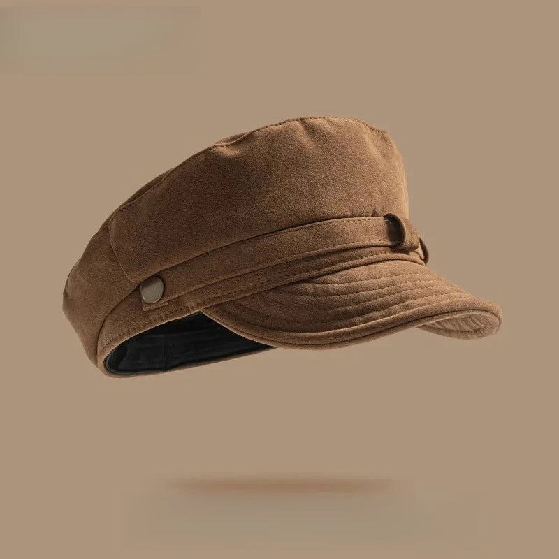 Japanese Solid Color Retro Suede Flat Top Painter Hat