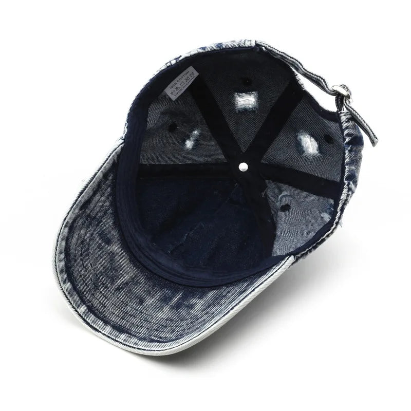 Women's Washed Vintage White Plain Denim Baseball Cap