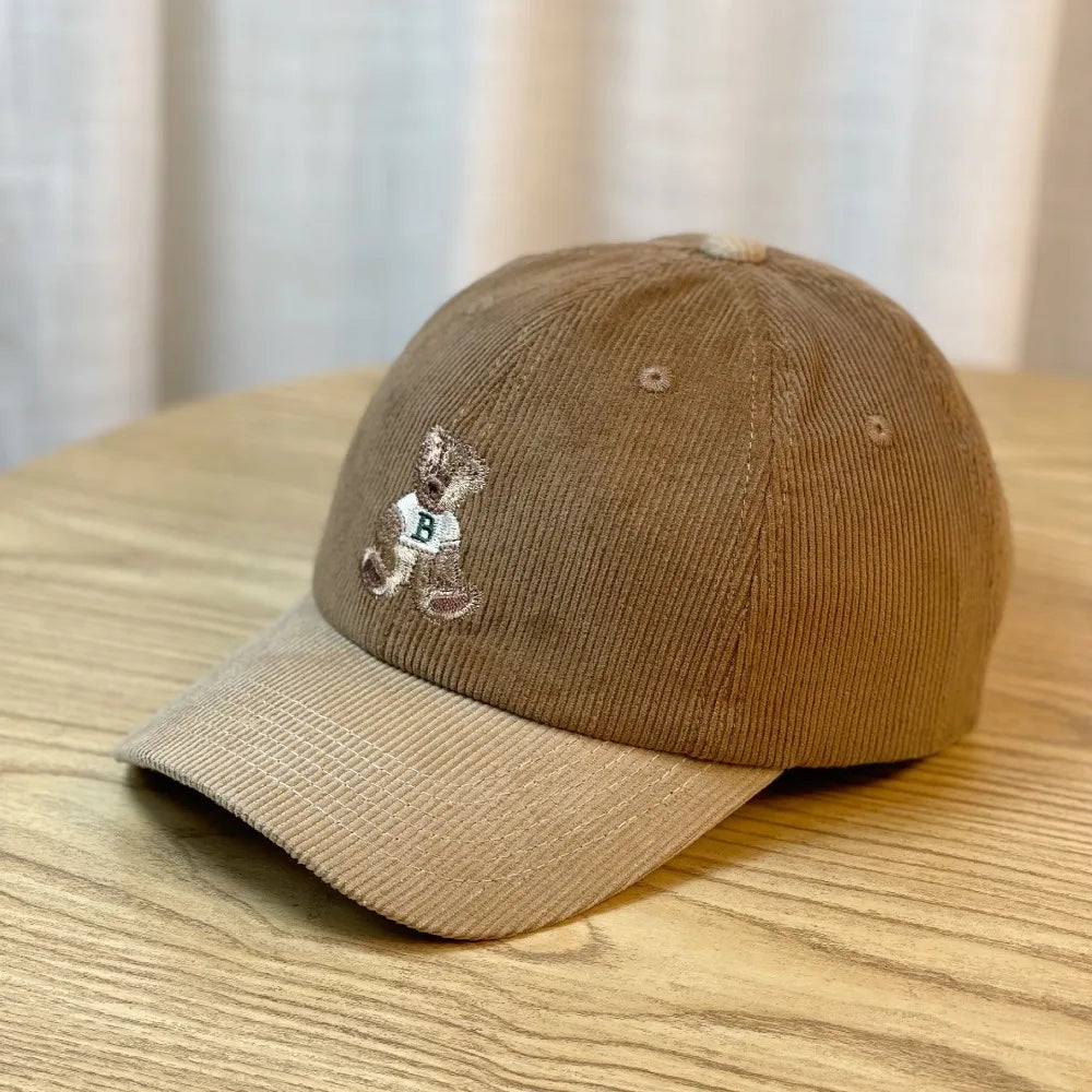 Cute Embroidered Bear Baseball Hat Breathable Wide Brim