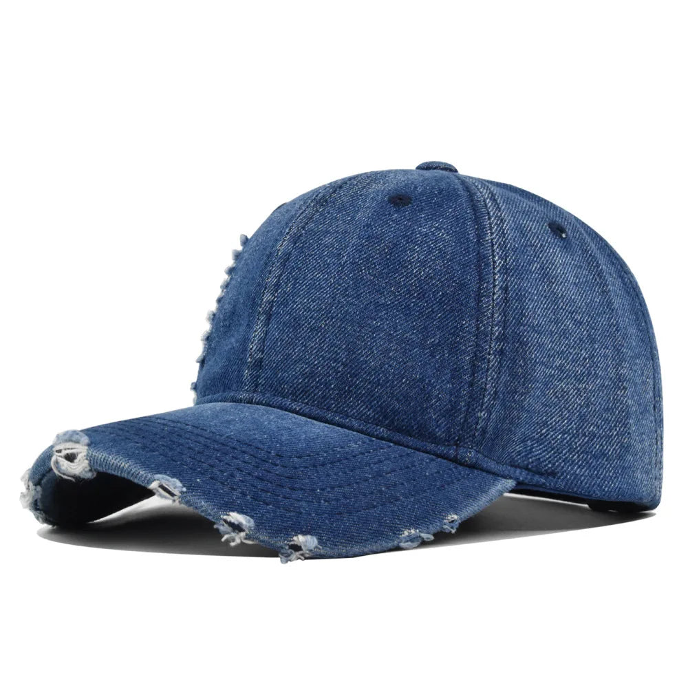 High Quality Perforated Denim Hat, Vintage Baseball Cap