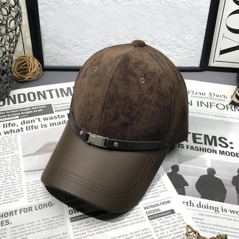 Women Accessories Spliced Faux Leather Vintage Peaked Cap