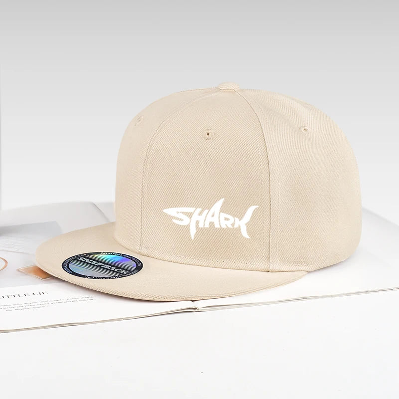 Shark Letter Print Flat-Brim Cap Snapback Cap