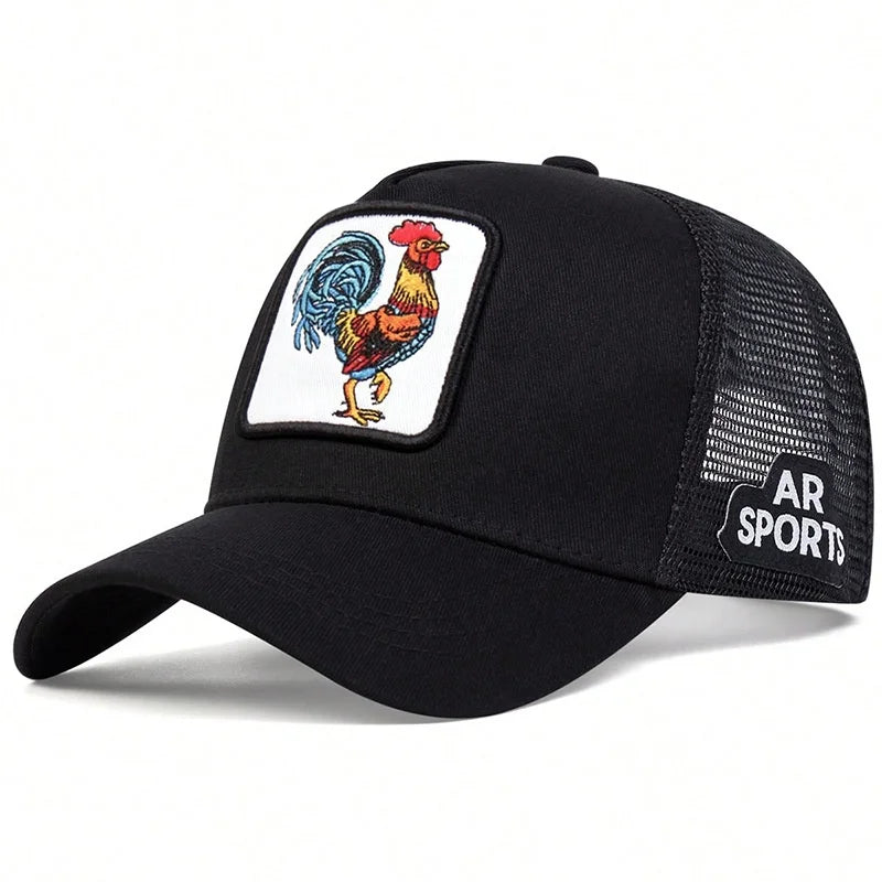 Spring New Animal Embroidery Net Rooster Hat Male and Female