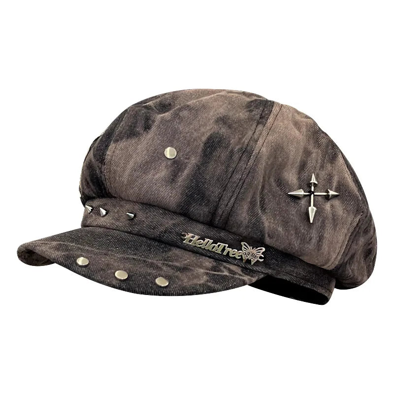 Y2K Personalized Star Sticker Rivet Design Berets Caps